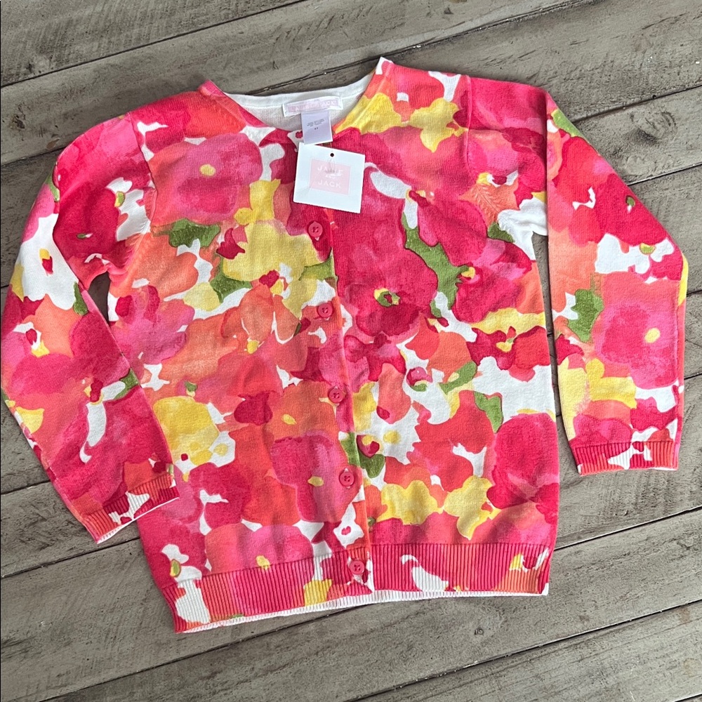 Janie and Jack Pink and Yellow Floral Sweater Cardigan Size 3T NWT